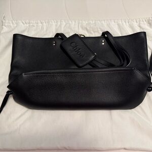 Authentic Chloe Black Leather Tote and Shoulder Bag with attached Chloe Pouch